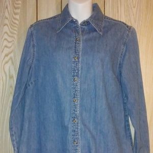 Eddie Bauer Girl's Fitted Button-Up Denim Shirt